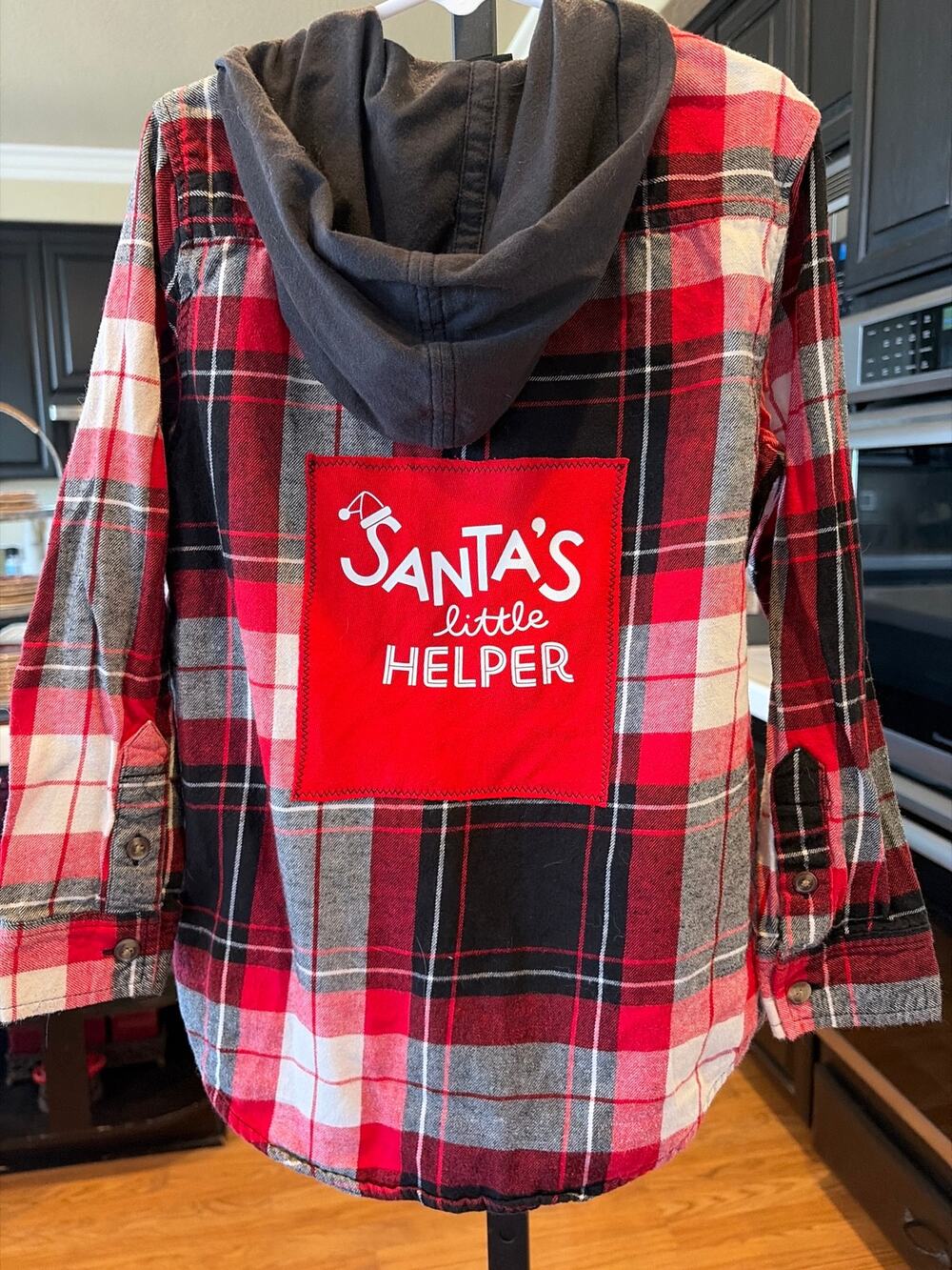 Christmas Santa's Helper Upcycled Flannel Shirt Size Small (6-7)